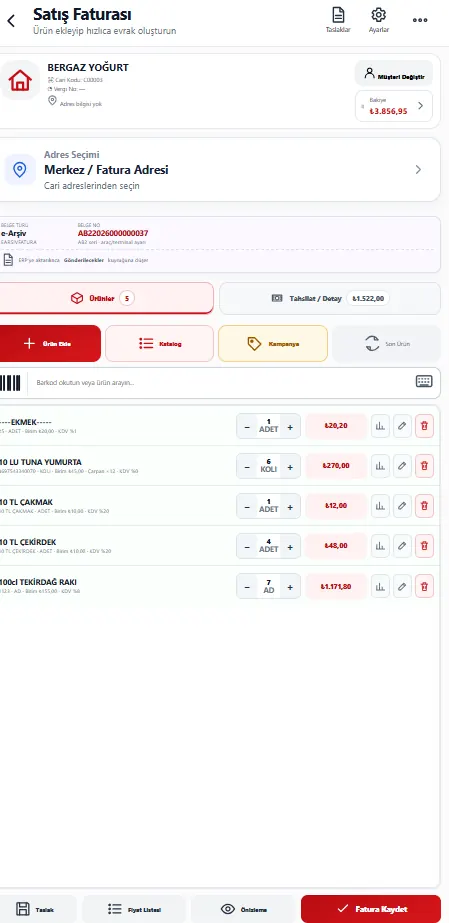 ARCOM Saha Satış mobil satış evrakı